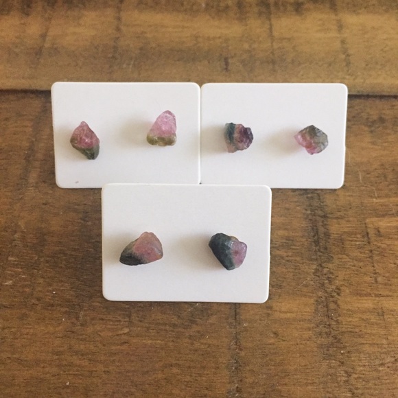Raw Watermelon Tourmaline Earrings - Picture 4 of 5